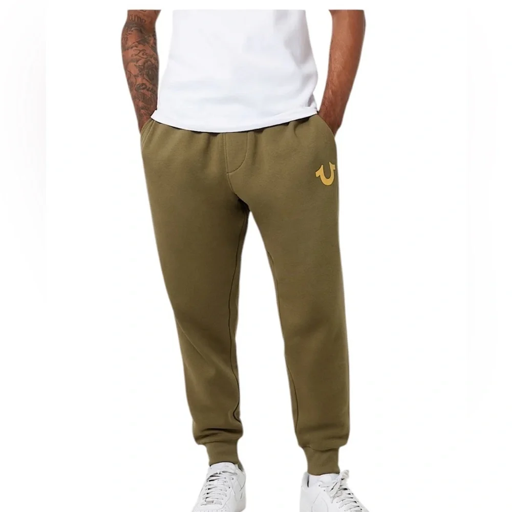 True Religion Logo Branded Joggers.  OD Green.